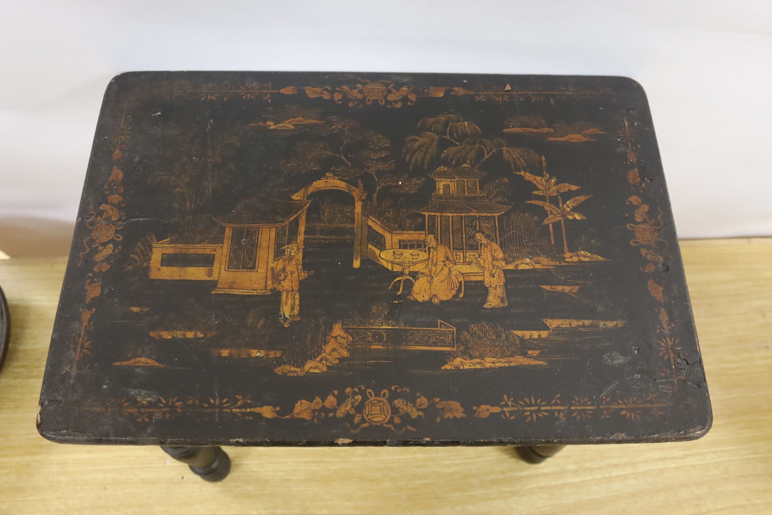 A Victorian and later gilt japanned low table 43cm